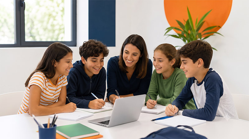Niños y adolescentes en clases de inglés presenciales los viernes en COPEI