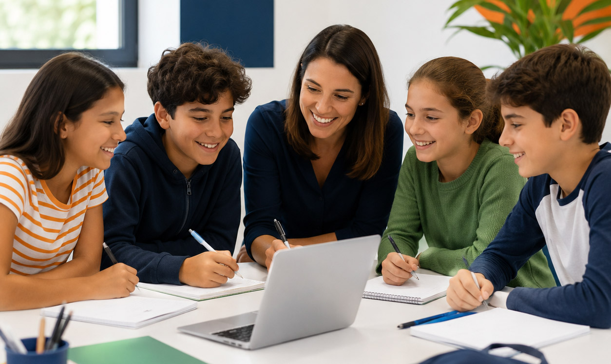 Niños y adolescentes en clases de inglés presenciales los viernes en COPEI
